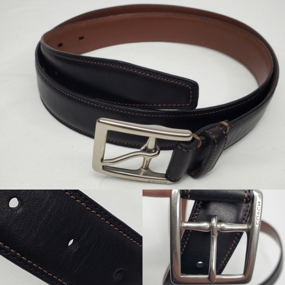 Coach Other - 38 COACH calfskin leather contrasting stitch silver brass BROWN buckle men belt